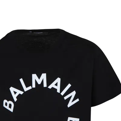 Shop Balmain Black T-shirt For Kids With Logo In Black/white