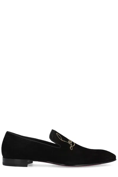 Shop Christian Louboutin Logo-detailed Loafers In Black