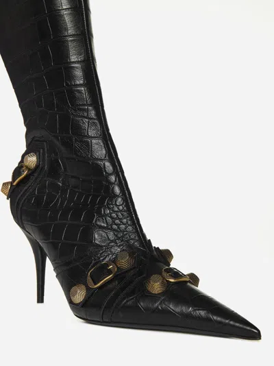 Balenciaga Cagole White Pointed High-boots With Studs And Buckles In Leather Woman In Black