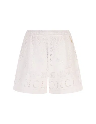 Shop Moncler Cream Shorts With Cut-out Embroidery In White