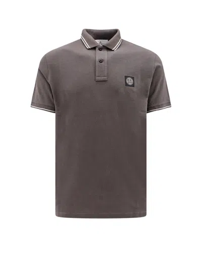 Shop Stone Island Logo Patch Short-sleeved Polo Shirt In Charcoal