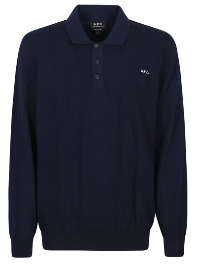 Shop Apc Blaise Long Sleeve Polo Shirt In Iak Dark Navy