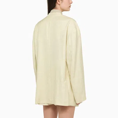 Shop Philosophy Di Lorenzo Serafini Light Yellow Single-breasted Jacket In Linen Blend In Fantasia Gialla