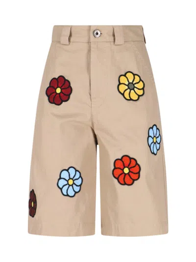 Shop Moncler X Jw Anderson Floral Detailed Shorts In Beige