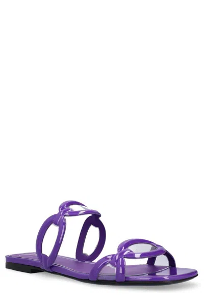 Shop Valentino Square Toe Slip-on Slides In Purple