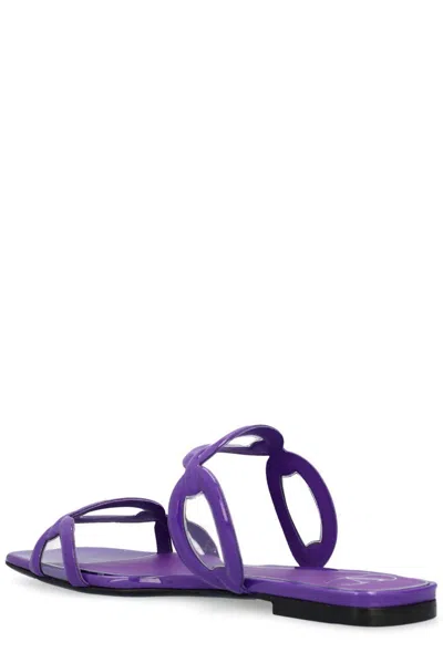 Shop Valentino Square Toe Slip-on Slides In Purple