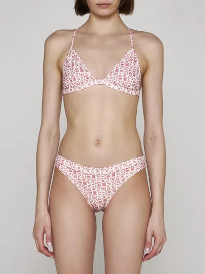 Shop Moncler Logo-tape Print Bikini In Pink