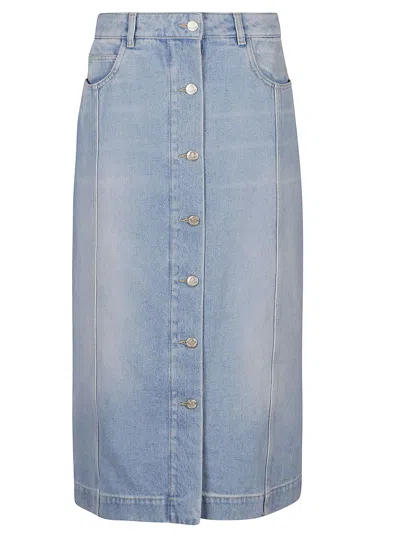 Shop Moncler Midi Skirt In Blu Denim
