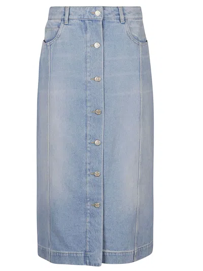 Moncler Button-up Denim Midi Skirt In Blu Denim