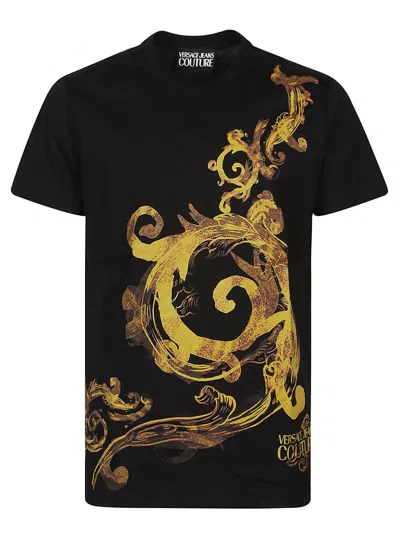 Shop Versace Jeans Couture Baroque Panel T-shirt In Black/gold