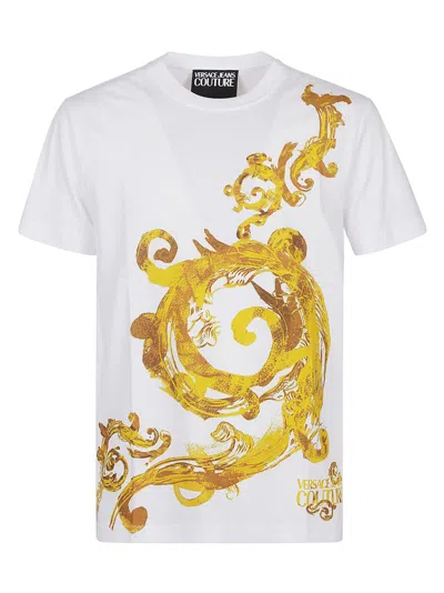 Shop Versace Jeans Couture Baroque Panel T-shirt In White/gold