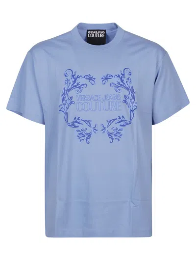 Shop Versace Jeans Couture Baroque Logo T-shirt In Cerulean