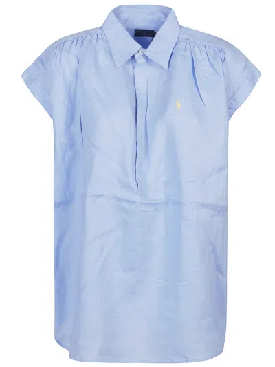 Shop Polo Ralph Lauren Short Sleeve Button Front Shirt In Austin Blue