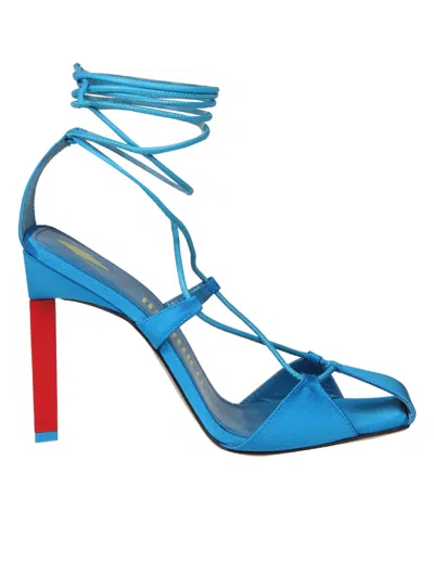 Shop Attico Adele Sandal In Turquoise Satin In Clear Blue