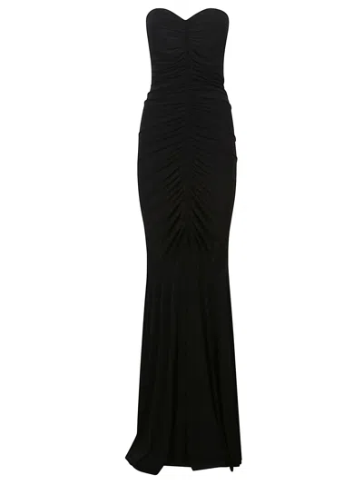 Shop Norma Kamali Strapless Shirred Front Fishtail Dress In Black
