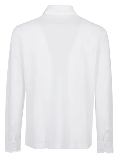 Shop Drumohr Oxford Long Sleeve Polo Shirt In Bianco