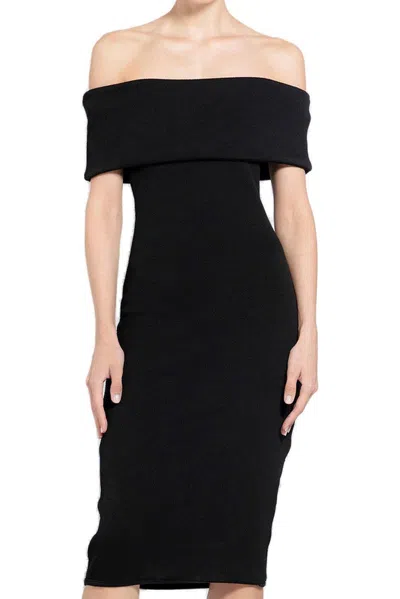 Shop Bottega Veneta Off-the-shoulder Fitted Dress In Black