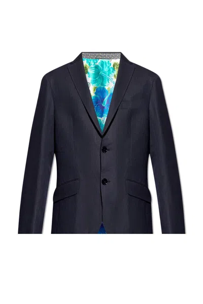 Shop Etro Linen Blazer In Blu Scuro