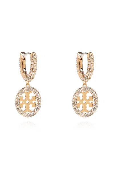 Shop Tory Burch Crystal Embellished Earrings In Gold/crystal