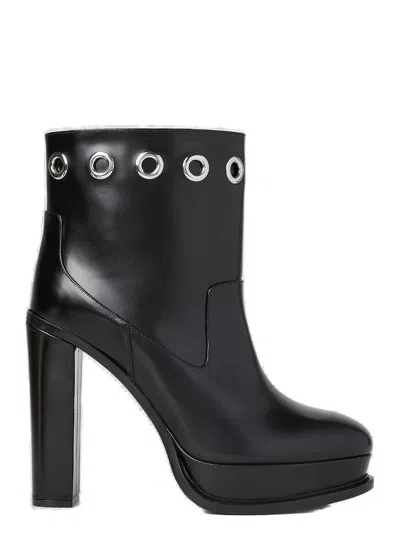 Alexander Mcqueen Alexander Mc Queen Leather Heel Ankle Boots In Black