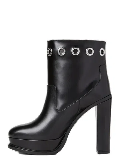 Alexander Mcqueen Alexander Mc Queen Leather Heel Ankle Boots In Black