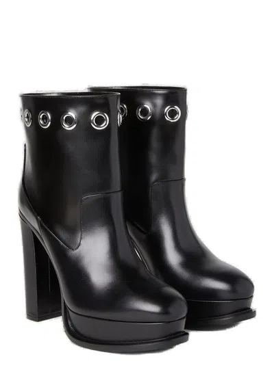 Alexander Mcqueen Alexander Mc Queen Leather Heel Ankle Boots In Black