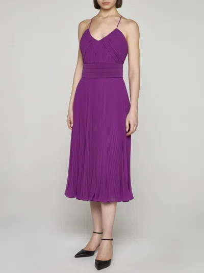 Shop Max Mara Clarino Pleated Fabric Midi Dress In Purple