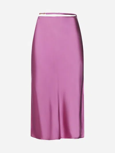 Shop Jacquemus Notte Satin Midi Skirt In Pink