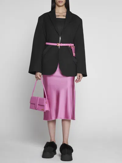 Shop Jacquemus Notte Satin Midi Skirt In Pink