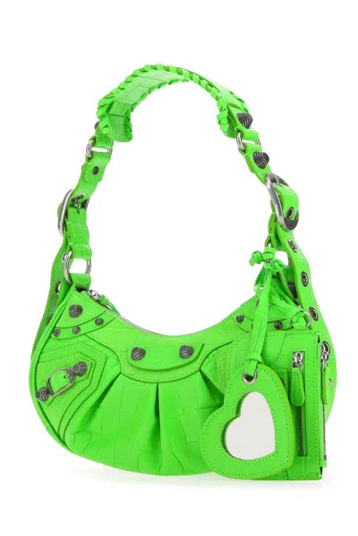 Balenciaga Green Leather Shoulder Handbag With Magnetic Closure And Metal Details In Green