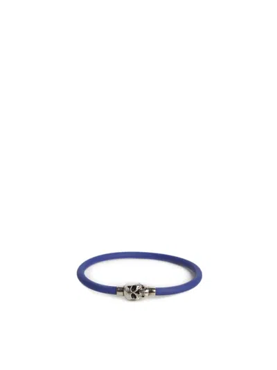 Shop Alexander Mcqueen Rubber Skull Bracelet In Blue
