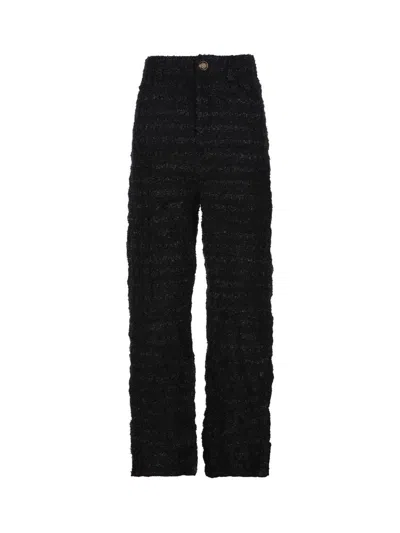 Shop Balenciaga Tweed Metallic Thread Trousers In Black