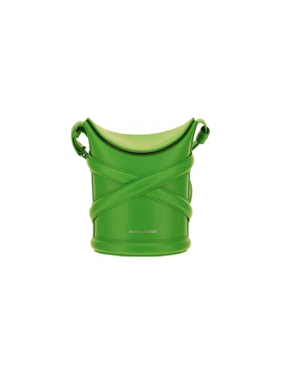 Alexander Mcqueen Grass Green Leather Mini The Curve Bucket Bag In Green