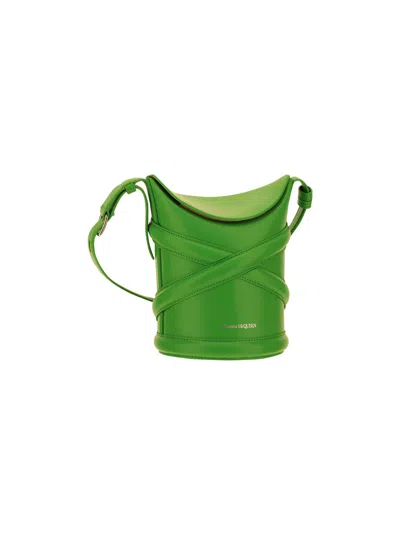 Alexander Mcqueen Grass Green Leather Mini The Curve Bucket Bag In Green