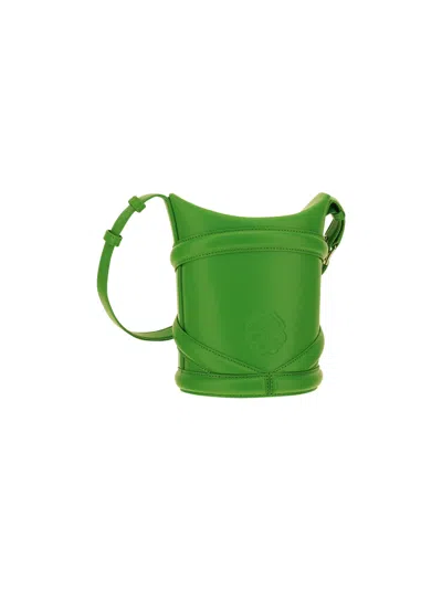 Alexander Mcqueen Grass Green Leather Mini The Curve Bucket Bag In Green