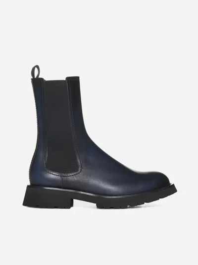 Shop Alexander Mcqueen Leather Chelsea Boots In Grey