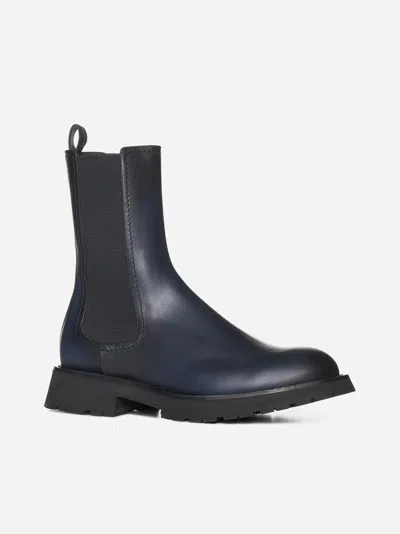Alexander Mcqueen Man Knee Boots Midnight Blue Size 12 Soft Leather In Grey