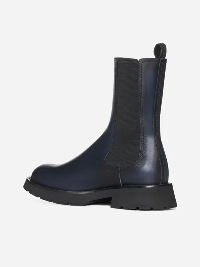 Alexander Mcqueen Man Knee Boots Midnight Blue Size 12 Soft Leather In Grey