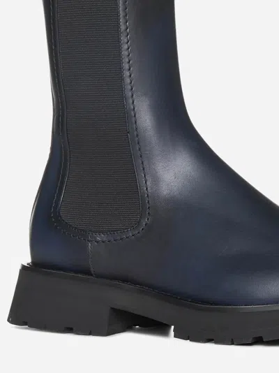 Alexander Mcqueen Man Knee Boots Midnight Blue Size 12 Soft Leather In Grey