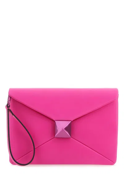 Shop Valentino Pp Pink Nappa Leather One Stud Clutch In Fuchsia