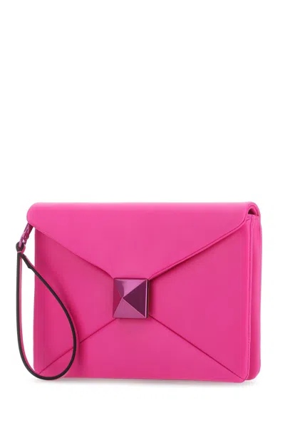 Shop Valentino Pp Pink Nappa Leather One Stud Clutch In Fuchsia