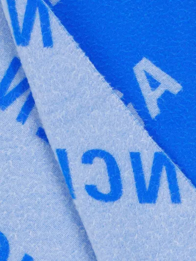 Shop Balenciaga All-over Logo Embroidered Scarf In Blue