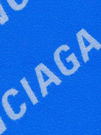 Shop Balenciaga All-over Logo Embroidered Scarf In Blue