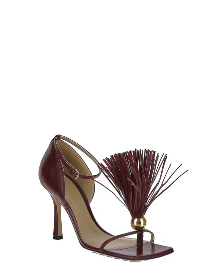 Bottega Veneta Maroon Leather Stretch Strap Heels In Red