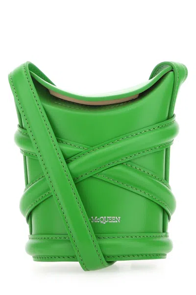 Shop Alexander Mcqueen Grass Green Leather Mini The Curve Bucket Bag