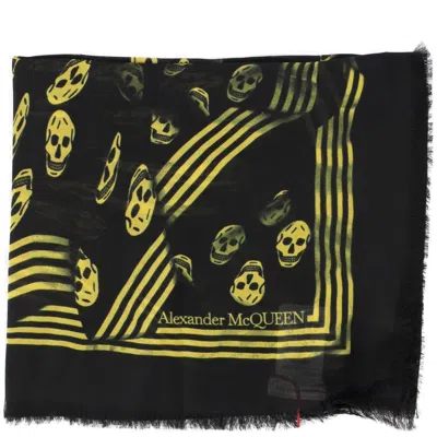 Shop Alexander Mcqueen Skull Printed Frayed Scarf In Yellow