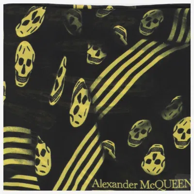 Shop Alexander Mcqueen Skull Printed Frayed Scarf In Yellow