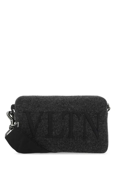 Shop Valentino Logo Embroidered Zip-up Crossbody Bag In Grey