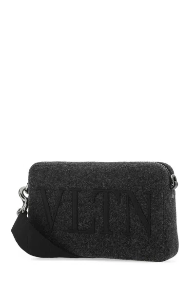 Shop Valentino Logo Embroidered Zip-up Crossbody Bag In Grey