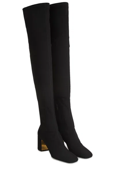 Shop Valentino Square Toe Thigh-length Boots In Black